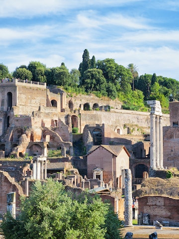Farnese Gardens built a top Domus Tiberiana on Palatine Hill at the Roman forum in Rome, Italy.